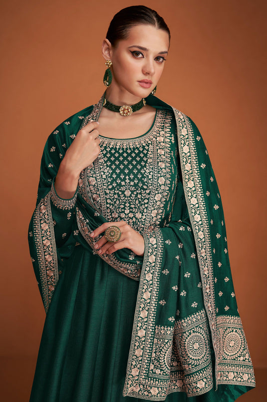 Eugeniya Belousova Art Silk Fabric Green Color Supreme Anarkali Suit