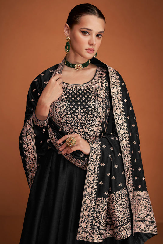 Eugeniya Belousova Alluring Art Silk Fabric Black Color Anarkali Suit