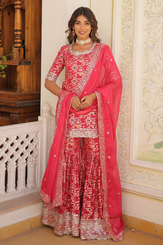 Viscose Fabric Pink Color Attractive Readymade Gharara Suit With Sequins Work