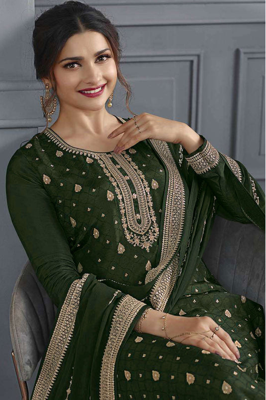 Prachi Desai Ingenious Green Color Jacquard Silk Palazzo Suit