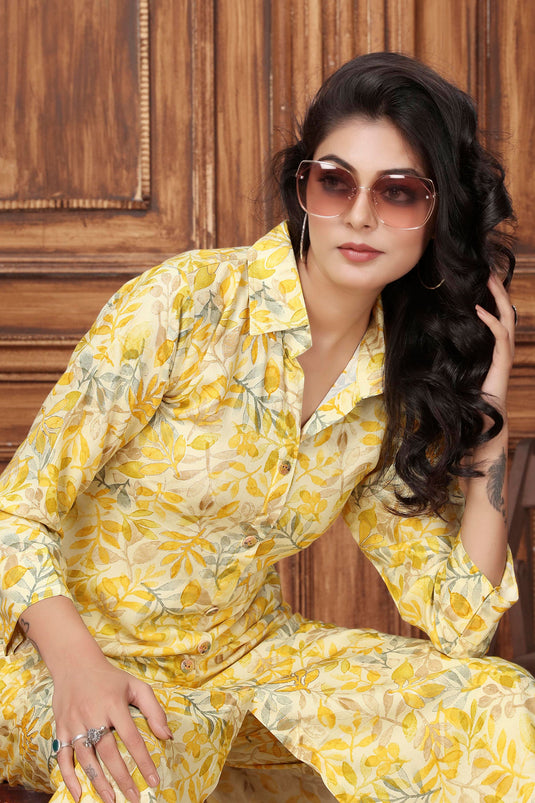 Bewitching Rayon Fabric Readymade Kurti With Bottom In Yellow Color