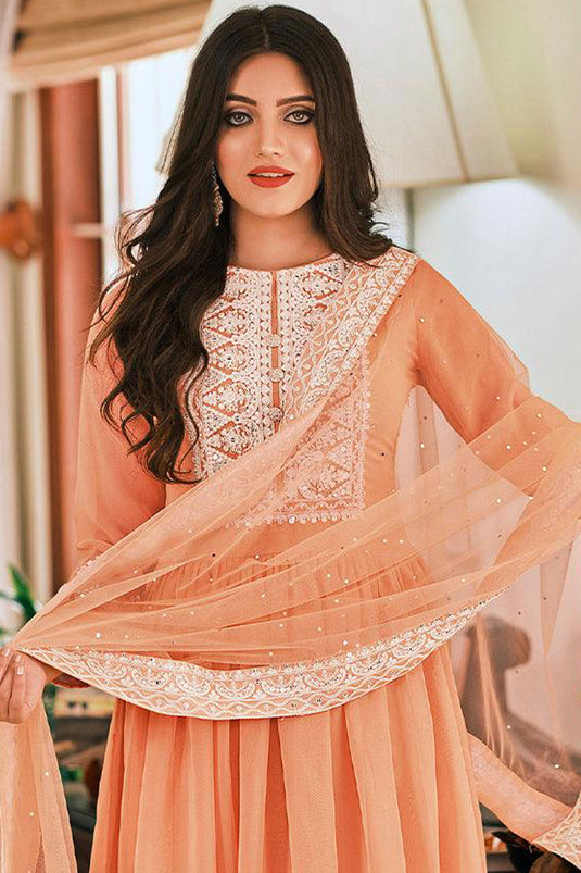 Peach Color Georgette Fabric Function Wear Vintage Pakistani Suit