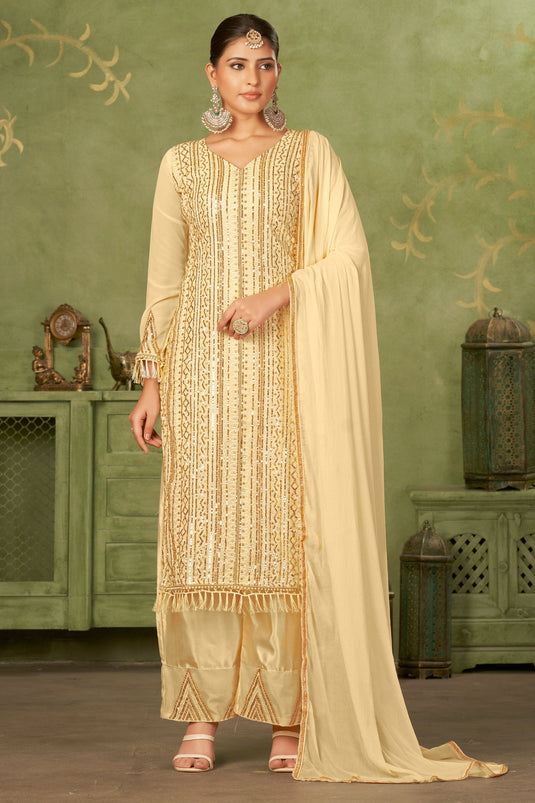 Party special Beige Color Georgette Fabric Pakistani Suit