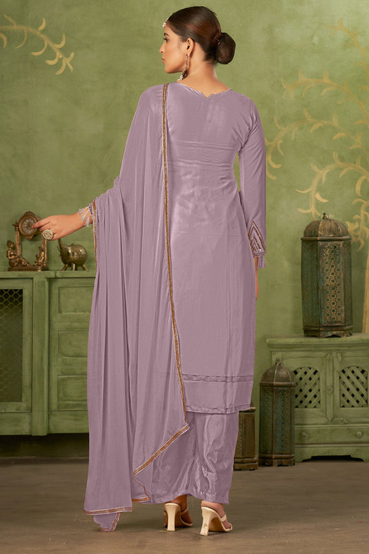 Stunning Purple Color Georgette Fabric Pakistani Suit for Party