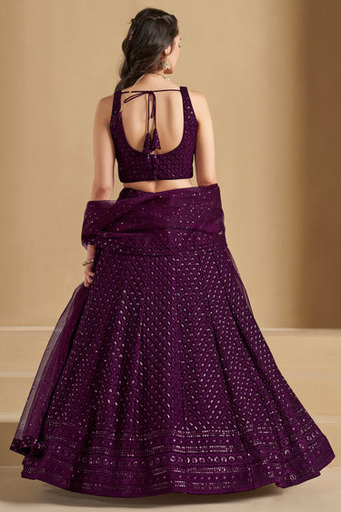 Sequins Work Georgette Fabric Designer Lehenga In Wine Color