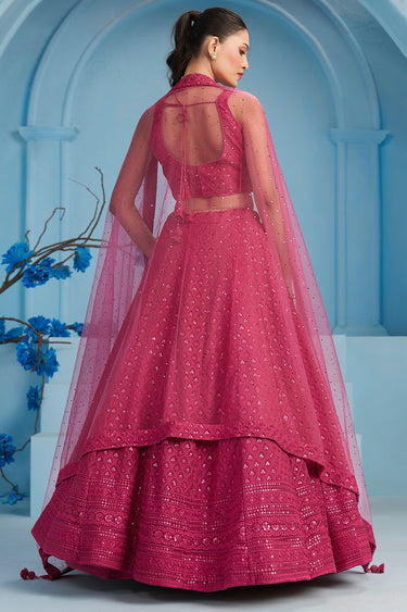 Georgette Fabric Sangeet Wear Lehenga Choli With Sequins Work In Pink Color