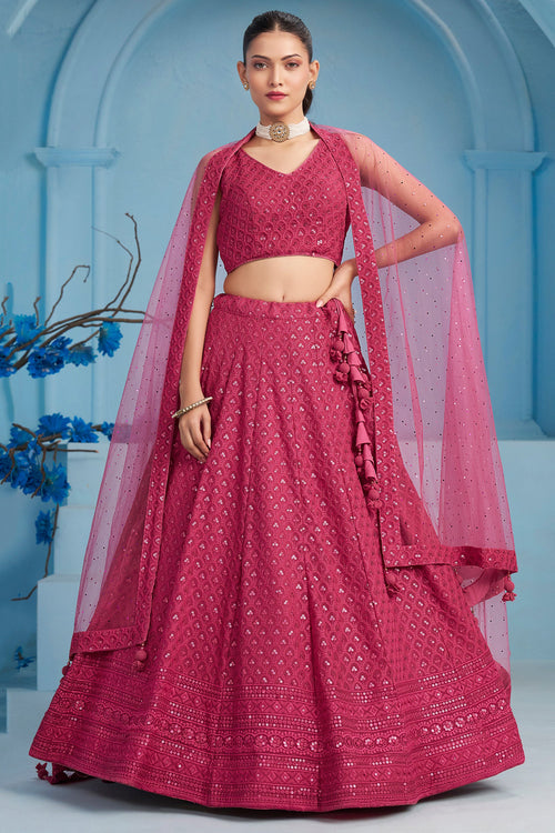 Georgette Fabric Sangeet Wear Lehenga Choli With Sequins Work In Pink Color