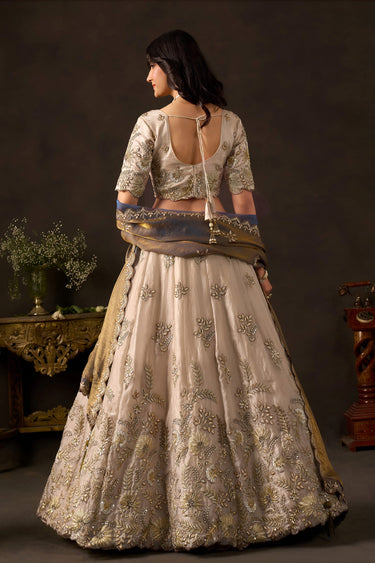Antique Beige Fancy Fabric Sequin Embroidered Lehenga Choli