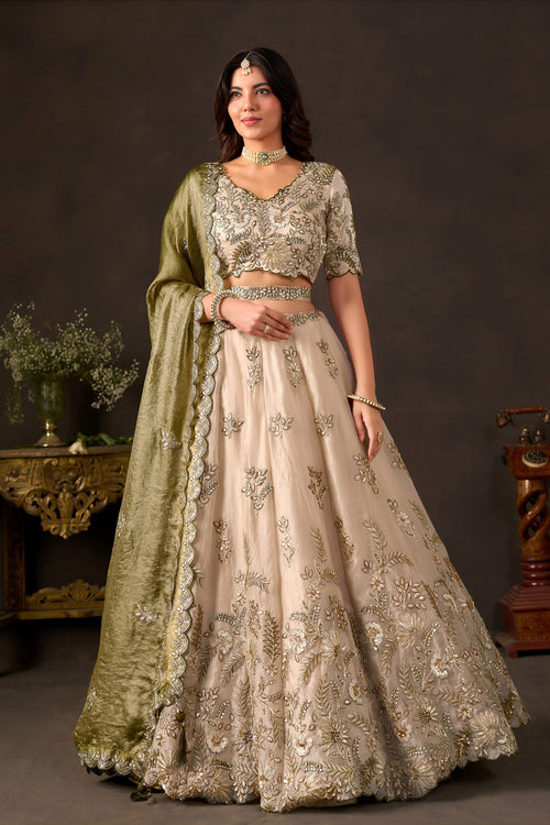 Designer Fancy Fabric Beige Wedding Function Lehenga Choli