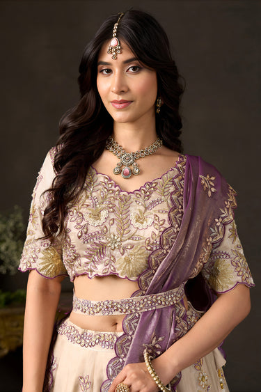 Premium Sequins Embroidered Sangeet FunctionBeige Lehenga Choli