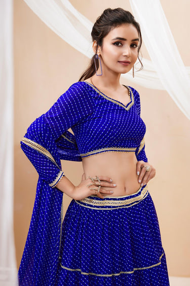 Beguiling Leheriya Printed On Blue Color Georgette Fabric Lehenga