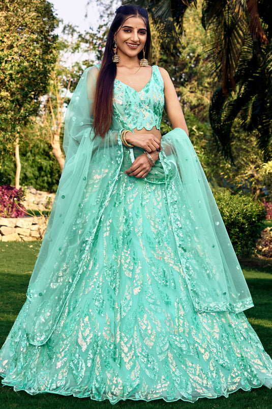 Function special Blue Color Net Fabric Lehenga