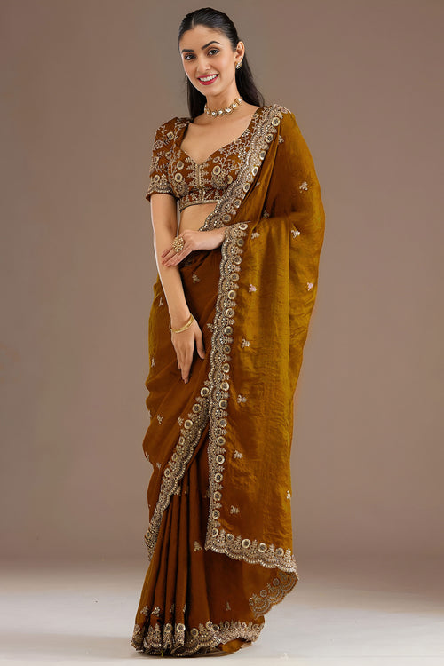 Elegant Mustard Embroidered Border Saree