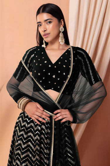 Black Sequins Work Georgette Wedding Wear Lehenga Choli