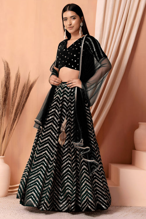 Black Sequins Work Georgette Wedding Wear Lehenga Choli