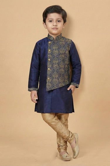 Art Silk Fabric Navy Blue Sangeet Wear Readymade Kurta Pyjama For Boys