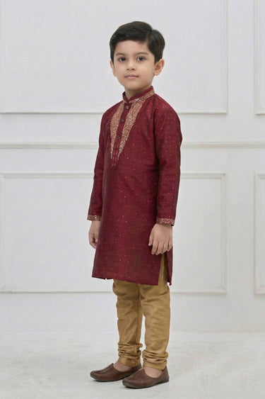 Maroon Festive Wear Silk Fabric Readymade Kurta Pyjama For Boys