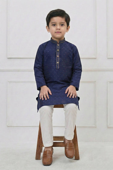 Silk Fabric Navy Blue Function Wear Readymade Kurta Pyjama For Boys