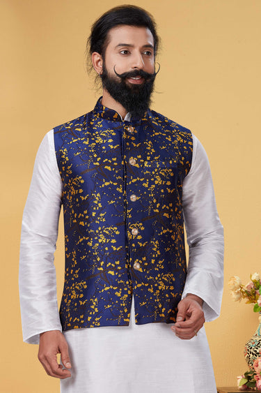 Silk Fabric Blue Color Wedding Wear Readymade Designer Men Jacket