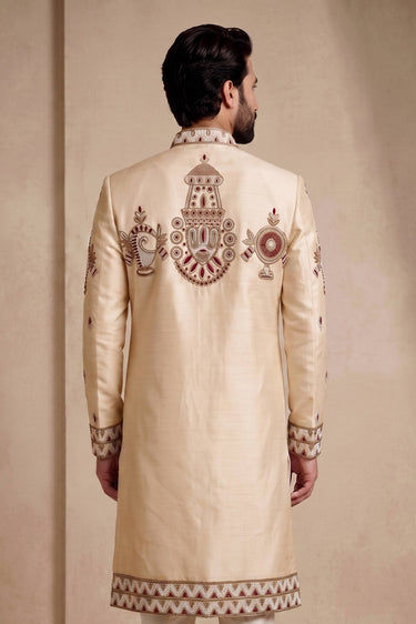 Satin Silk Cream Readymade Ethnic Men Indo Western Jodhpuri Suit