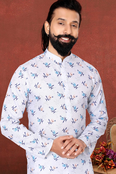 Cotton Fabric Reception Wear Attractive Readymade Men Kurta Pyjama In White Color