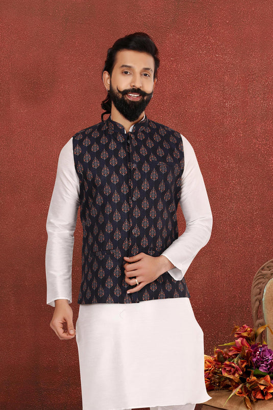 Cotton Navy Blue Wedding Wear Readymade Lovely Jacket For Men