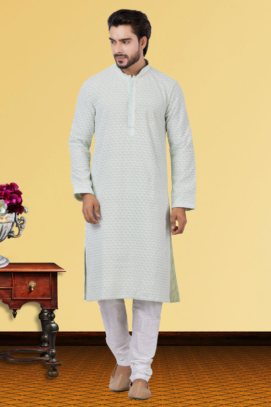 Sea Green Georgette Fabric Designer Readymade Kurta Pyjama For Men