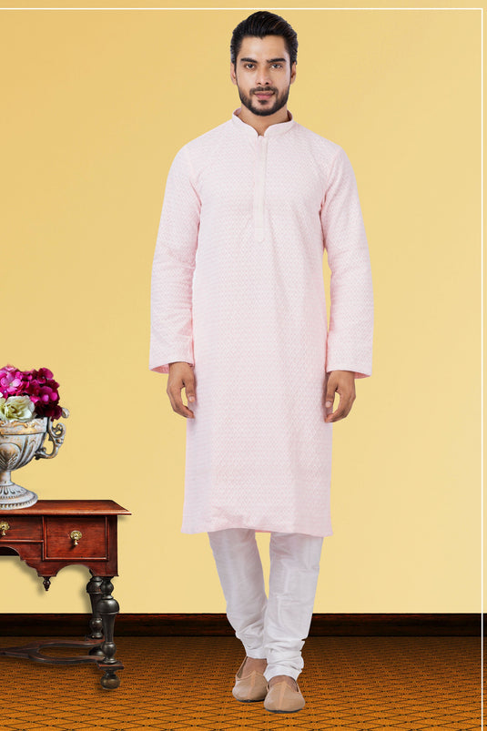 Pink Georgette Fabric Captivating Readymade Kurta Pyjama For Men