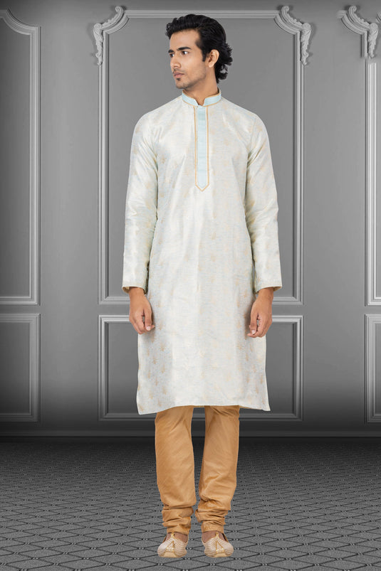 Light Cyan Function Wear Linen Silk Readymade Men Kurta Pyjama