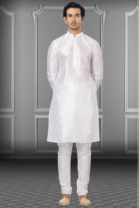 White Festive Wear Kurta Pyjama For Men