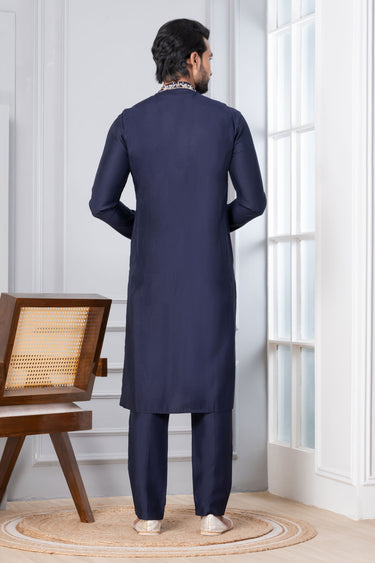 Navy Blue Sangeet Wear Readymade Lovely Kurta Pyjama For Men