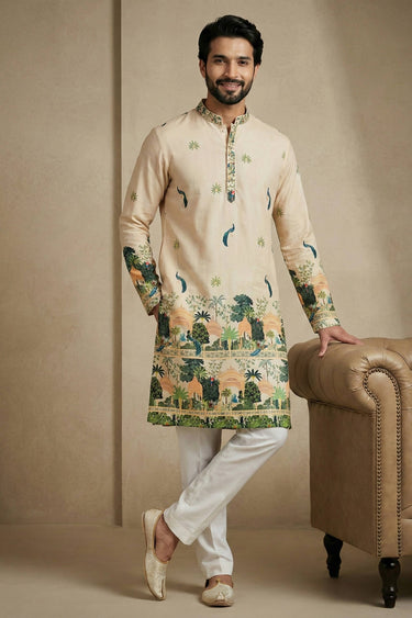 Multi Color Cotton Fabric Printed Wedding Wear Readymade Kurta Pyjama For Men