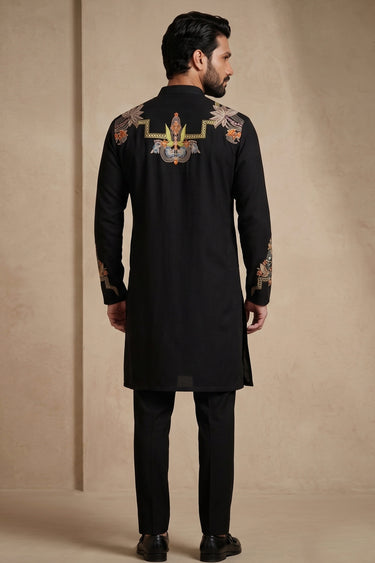 Luxurious Black Fancy Fabric Kurta Pyjama Set