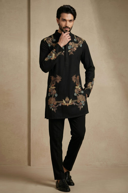 Luxurious Black Fancy Fabric Kurta Pyjama Set