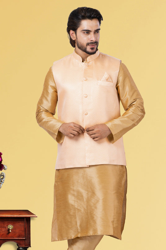 Peach Fancy Fabric Sangeet Wear Trendy Readymade Jacket For Men