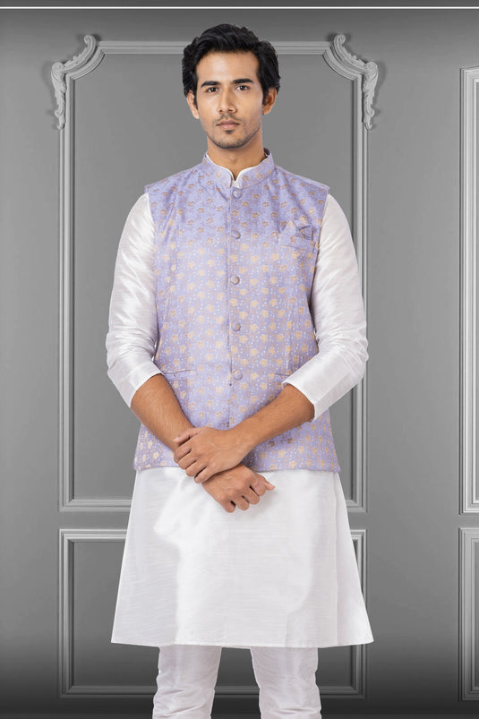 Linen Silk Lavender Sangeet Wear Pretty Readymade Jacket For Men