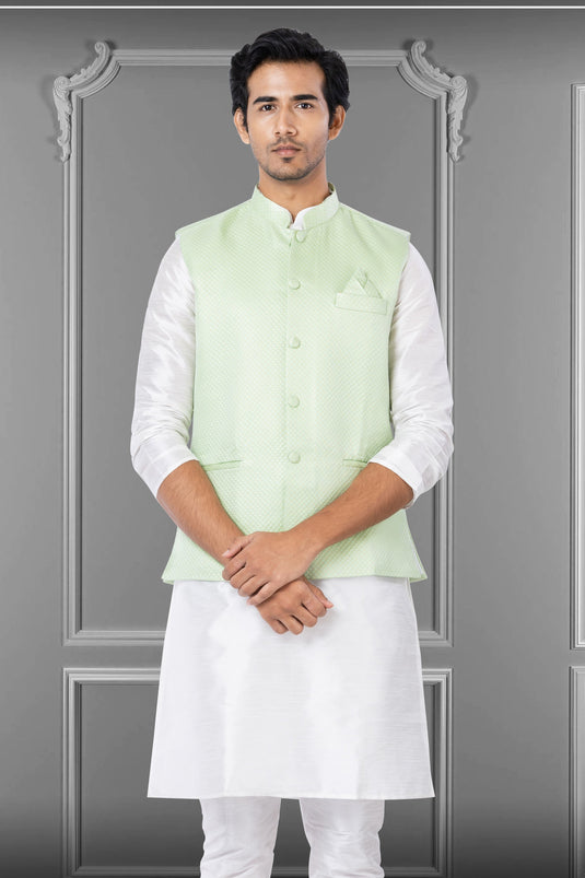 Sea Green Fancy Fabric Sangeet Wear Trendy Readymade Jacket For Men