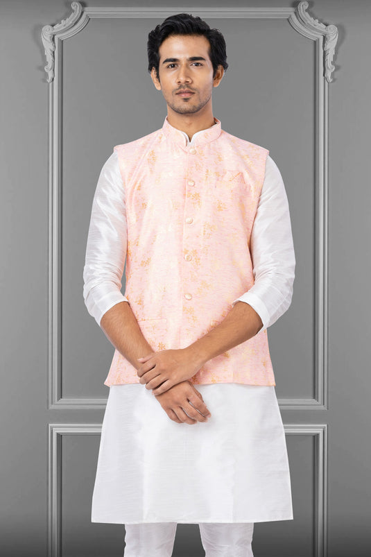 Pink Linen Silk Fabric Function Wear Readymade Jacket For Men