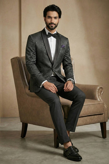 Jacquard Fabric Black Party Wear Readymade Designer Blazer For Men