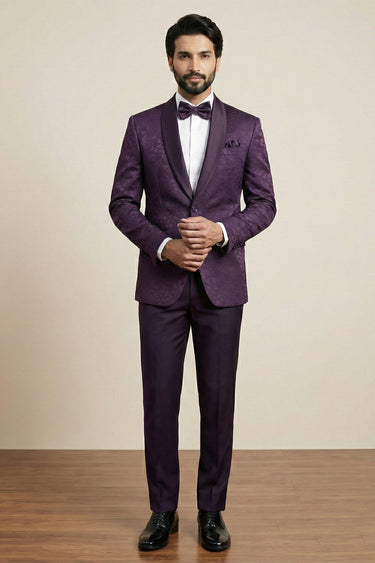 Purple Party Wear Jacquard Fabric Readymade Designer Blazer For Men