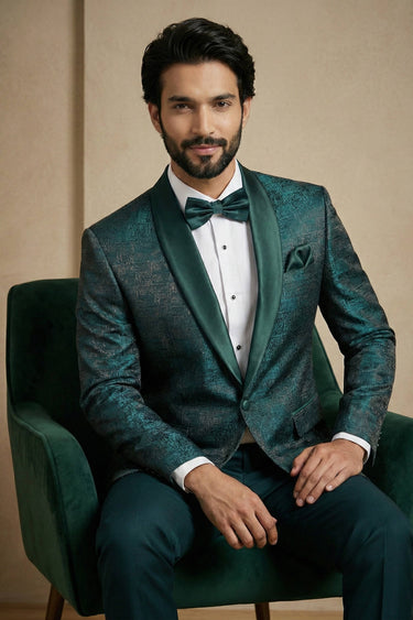 Jacquard Teal Men Readymade Designer Blazer For Party Wear