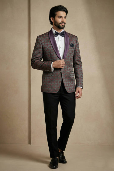 Jacquard Fabric Grey Men Readymade Blazer For Party Wear