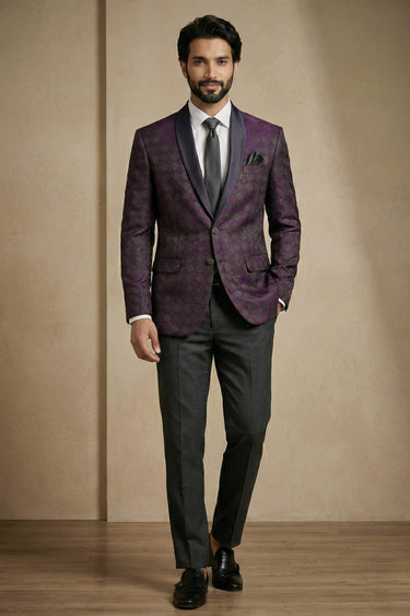 Jacquard Fabric Purple Party Wear Readymade Blazer For Men