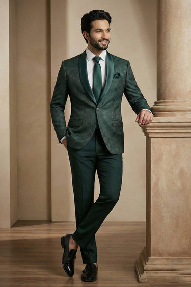 Jacquard Fabric Dark Green Men Readymade Blazer For Party Wear