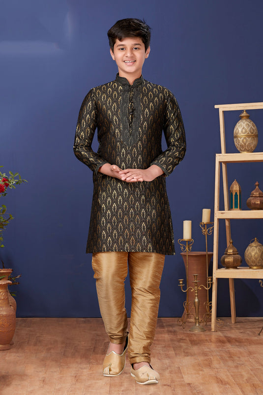 Black Color Function Wear Jacquard Silk Fabric Readymade Kurta Pyjama For Boys