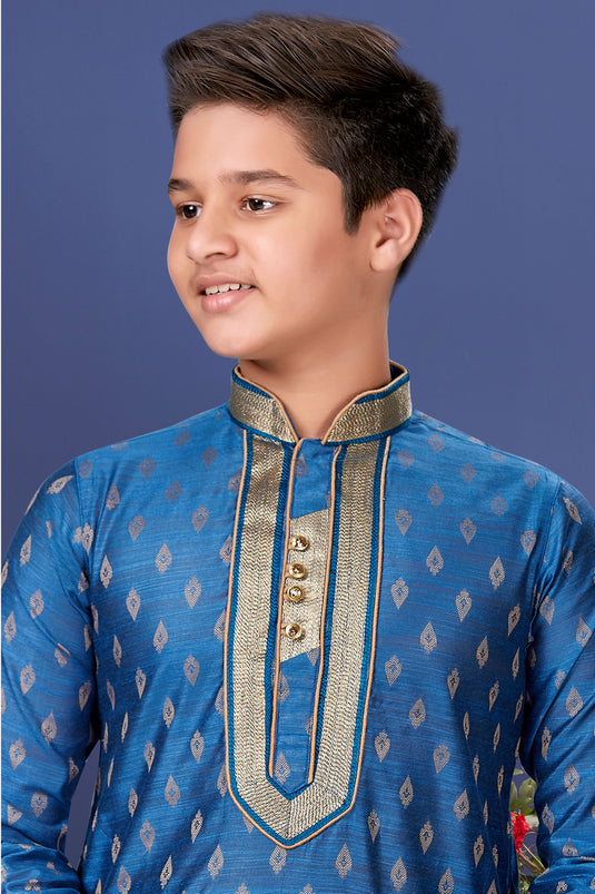 Sangeet Function Wear Jacquard Silk Fabric Sky Blue Color Readymade Kurta Pyjama For Boys