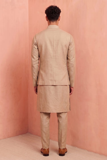Designer Linen Cream Zardosi Work Men Kurta Pyjama With Fancy Jacket