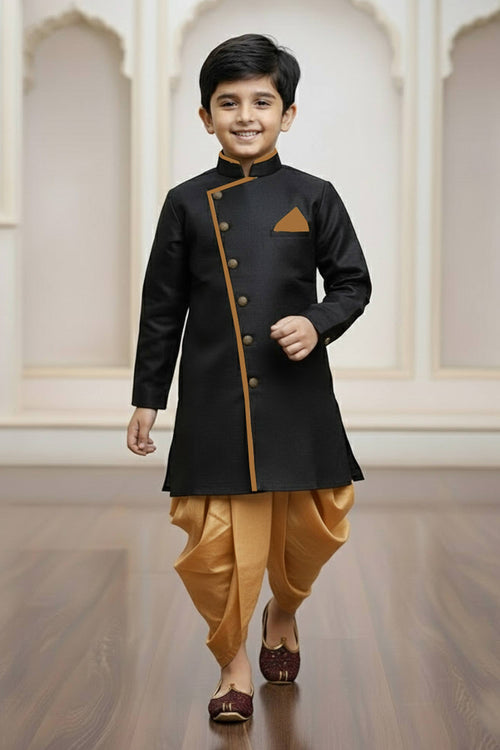 Black Art Silk Wedding Wear Indo Western For Boys