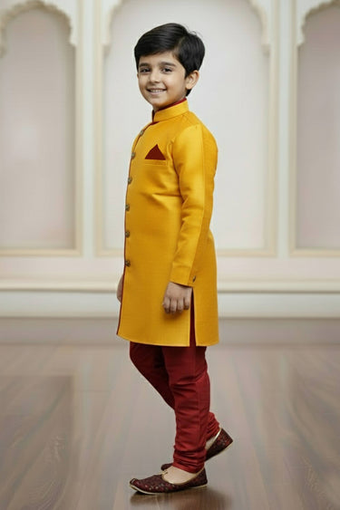 Art Silk Fabric Orange Readymade Indo Western For Boys