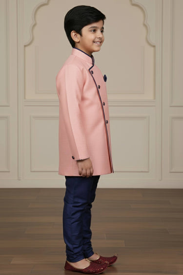 Pink Wedding Wear Art Silk Fabric Indo Western For Boys
